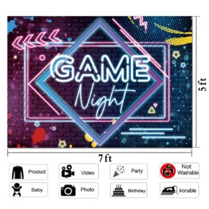 Glow Neon Photo Background for Game On Birthday Party Decor 7x5ft Game Night Theme Photography Backdrops Sleepover Slumber Prom Gaming Party Cake Table Decor Photobooth Banner