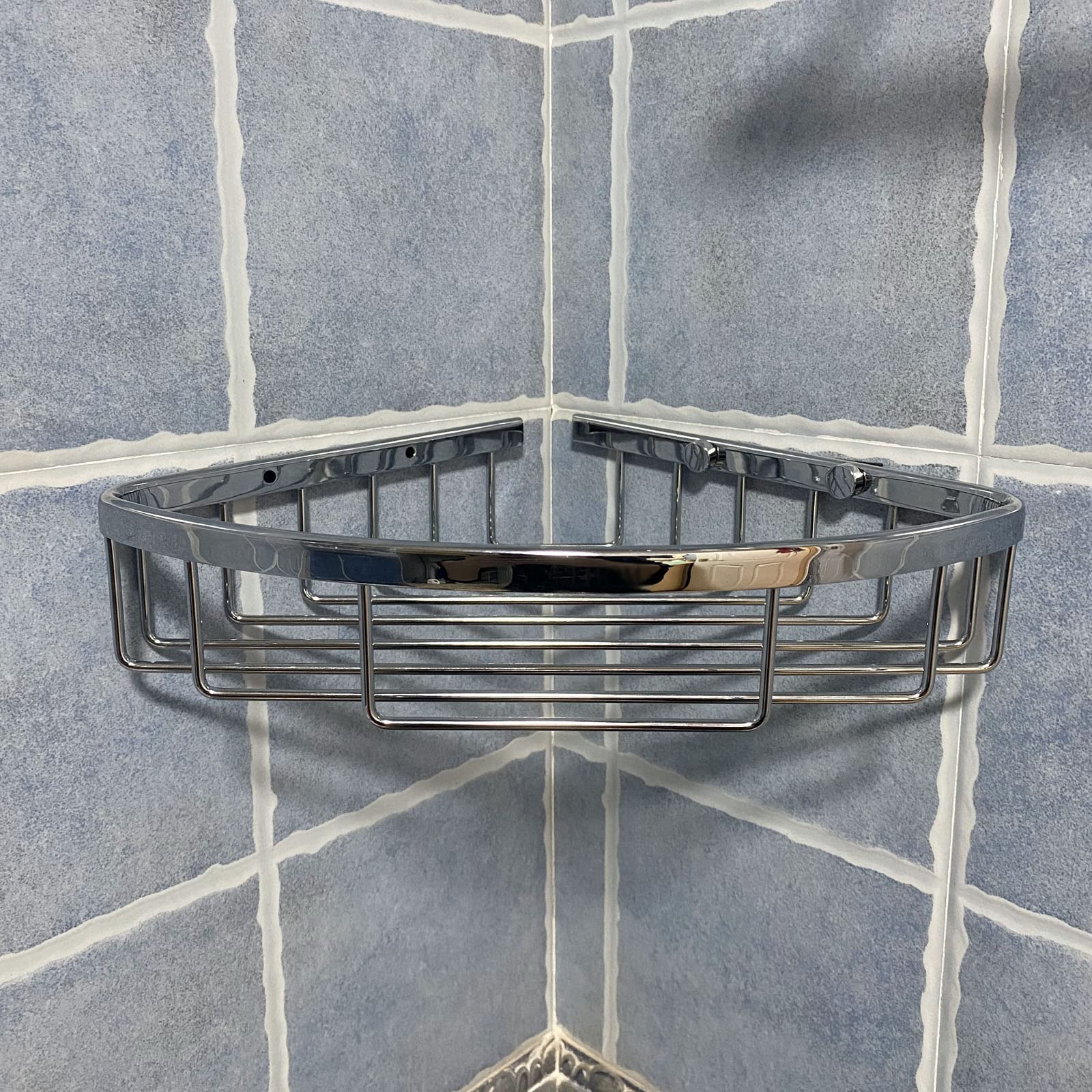 BATHOM Classic Shower Corner Basket For Bathroom Shampoo Soap Holder Brass Material Polished Chrome