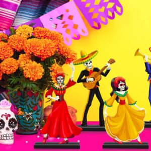 4 Pieces Day of The Dead Table Decorations Wooden Dia De Los Muertos Centerpieces Set Halloween Sign for Mexican Fiesta Carnival Party and Home Party Decorations Supplies