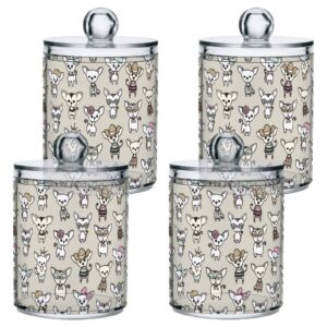 MCHIVER Chihuahua Dog Bathroom Canisters Organizer 2 Pack Clear Plastic Jars with Lids 10 Oz Bathroom Storage for Cotton Swab Ball Round Pads Floss