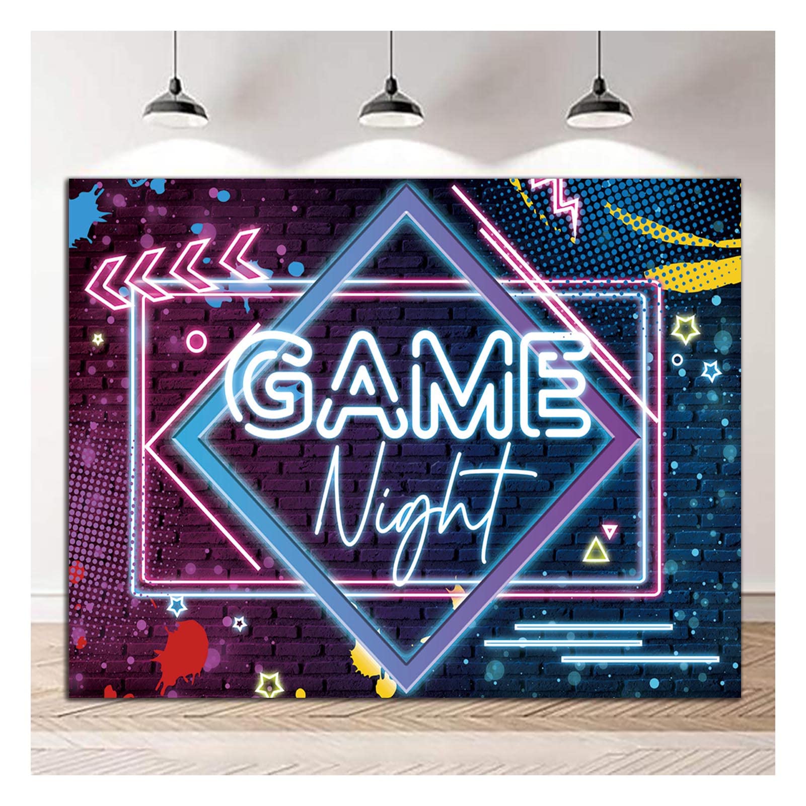 Glow Neon Photo Background for Game On Birthday Party Decor 7x5ft Game Night Theme Photography Backdrops Sleepover Slumber Prom Gaming Party Cake Table Decor Photobooth Banner