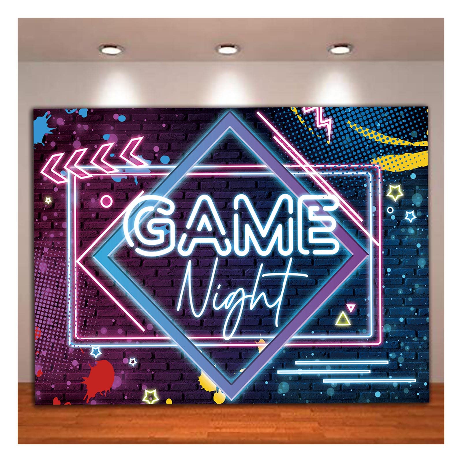 Glow Neon Photo Background for Game On Birthday Party Decor 7x5ft Game Night Theme Photography Backdrops Sleepover Slumber Prom Gaming Party Cake Table Decor Photobooth Banner