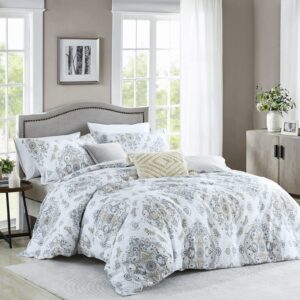 DUOMING Cotton King Duvet Cover - 100% Cotton Soft 3 Piece Duvet Cover King Size, Floral Patterned Duvet Cover Set, Duvet Cover King with Zipper Closure & 8 Ties…