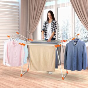 YUBELLES Clothes Drying Rack, Gullwing Laundry Rack, Collapsible, Space-Saving Laundry Rack, with Bonus Sock Clips, for Clothes, Towels, Linens, Indoor/Outdoor, Orange