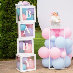 RUBFAC Baby Boxes with Letters for Baby Shower White Clear Block Box Transparent Balloon Boxes Birthday Party Decoration Gender Reveal Gift Box