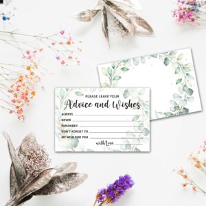 Levitatinyear Greenery Advice and Wishes Cards, 25 Pcs Eucalyptus Double Sided Advice Cards for The Bride and Groom, Mr and Mrs, Bride Shower, Wedding Reception, Engagement Party(02)