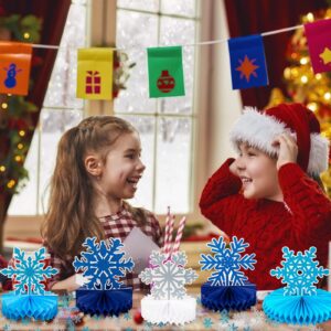 Frozen Winter Wonderland Party Decorations - 12pcs Blue White Snowflake Honeycomb Table Centerpieces and 600pcs Snowflake Confetti for Christmas Holiday Winter Birthday Baby Shower Party Supplies