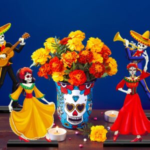 4 Pieces Day of The Dead Table Decorations Wooden Dia De Los Muertos Centerpieces Set Halloween Sign for Mexican Fiesta Carnival Party and Home Party Decorations Supplies