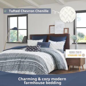 INK+IVY King Duvet Cover Set, Chic Chevron Chenille Tufting Accent, Boho Duvet King Set, All Season, Lightweight Cotton Duvet King Set Bedding Cover, 2 Shams, Mila, King/Cal King Navy 3 Piece