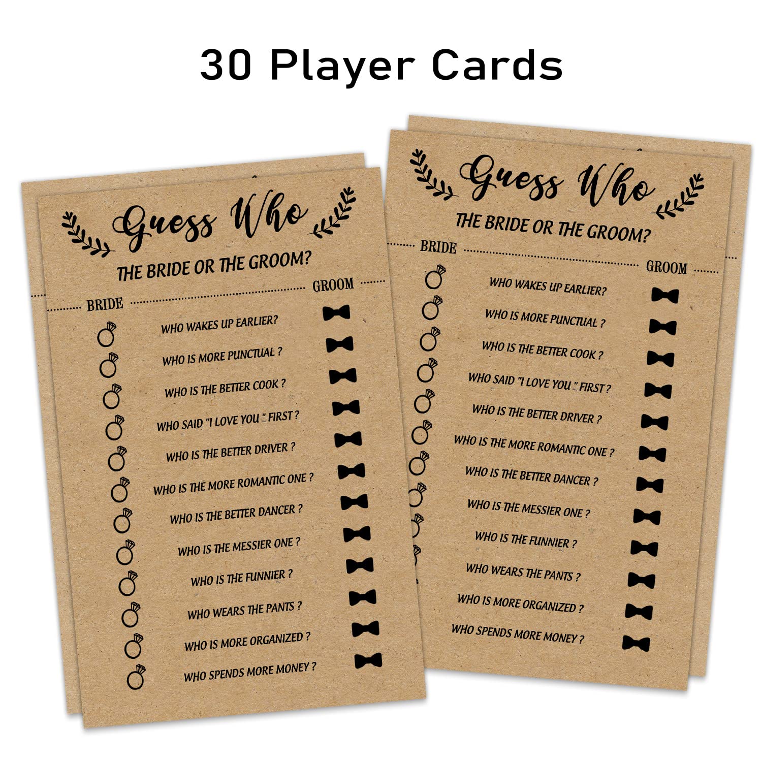 Bridal Shower Game, Guess Who the Bride or Groom Game Cards for Wedding, 30 Wedding Bridal Shower Party Game Cards Ideas for Couple-to-Be, Who Knows the Bride and Groom Fun Activities Card Game