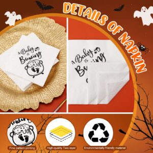 100 Pcs Halloween Baby Shower Napkins, A Baby Is Brewing Baby Shower Decorations Halloween Baby Shower Napkins Gender Reveal Party Decorations, 5 x 5 Inches