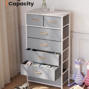 Pellebant Dresser for Bedroom with 7 Drawers, Tall Dresser Vertical Storage Tower, Sturdy Metal Frame, Fabric Storage Bins with Wooden Handle, Wooden Top, Organizer Unit for Closet/Hallway, Light Grey