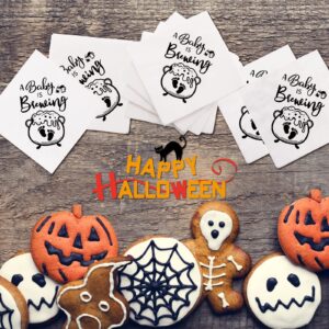 100 Pcs Halloween Baby Shower Napkins, A Baby Is Brewing Baby Shower Decorations Halloween Baby Shower Napkins Gender Reveal Party Decorations, 5 x 5 Inches