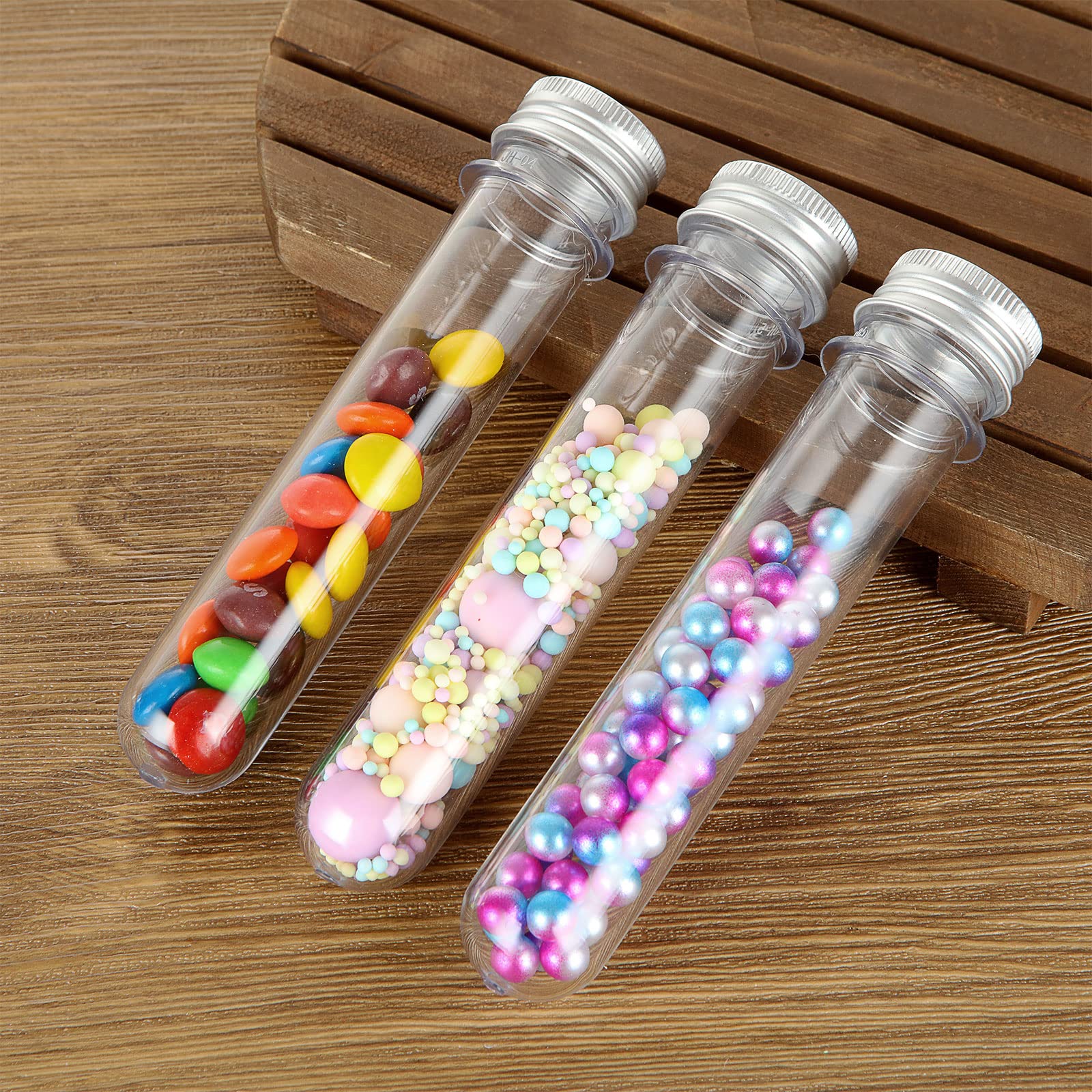 EATHEATY 60 Pack Plastic Test Tubes with Screw Caps, 45ML Clear Bath Salt Tubes Gumball Candy Tubes with Caps, Tube Container Vials for Scientific Experiments, Party Favors, Candy Storage (140x25mm)