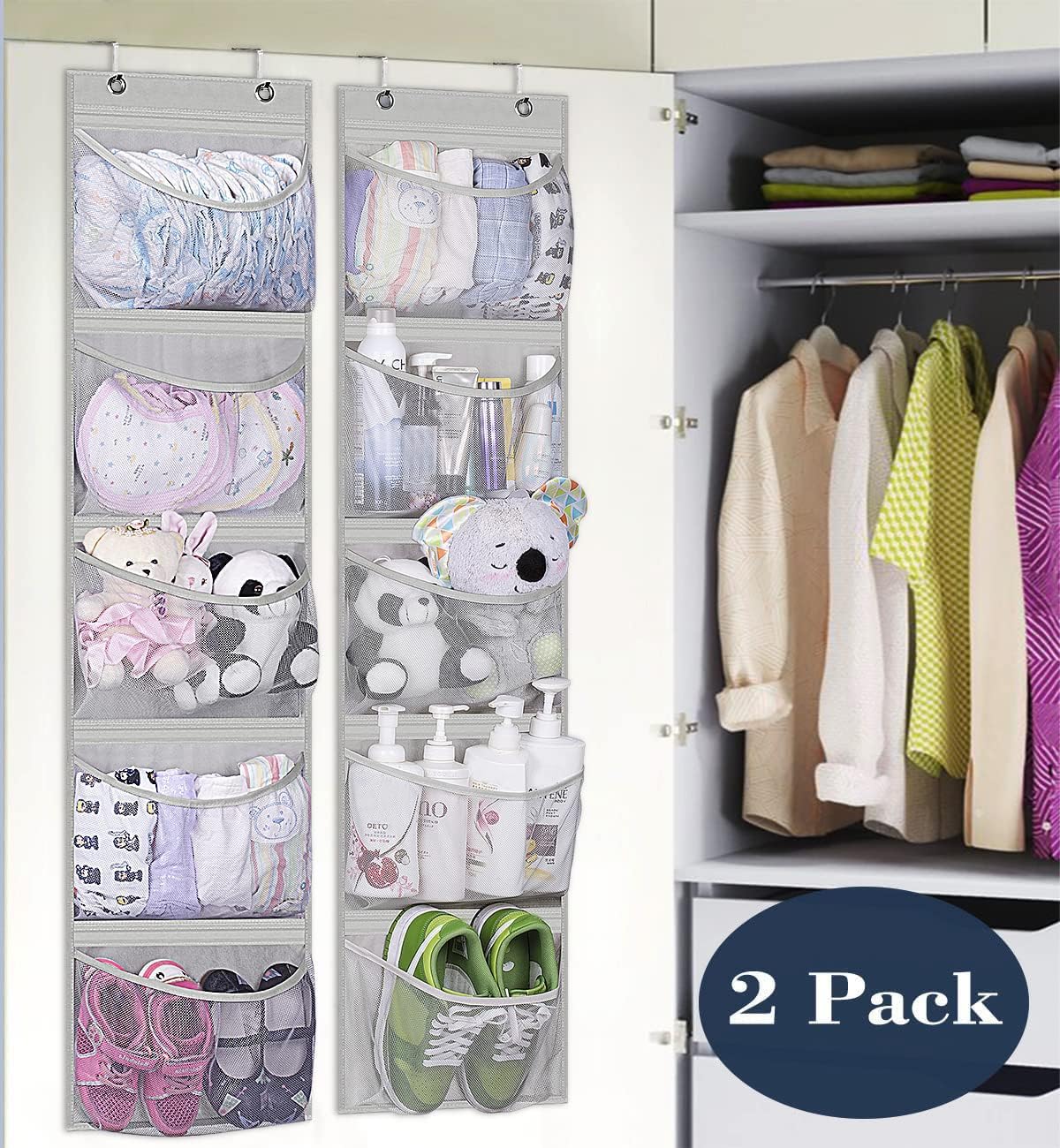 KEETDY Over The Door Organizer Storage for Closet with 5 Pockets Organizer for Bedroom Bathroom, 2 Pack