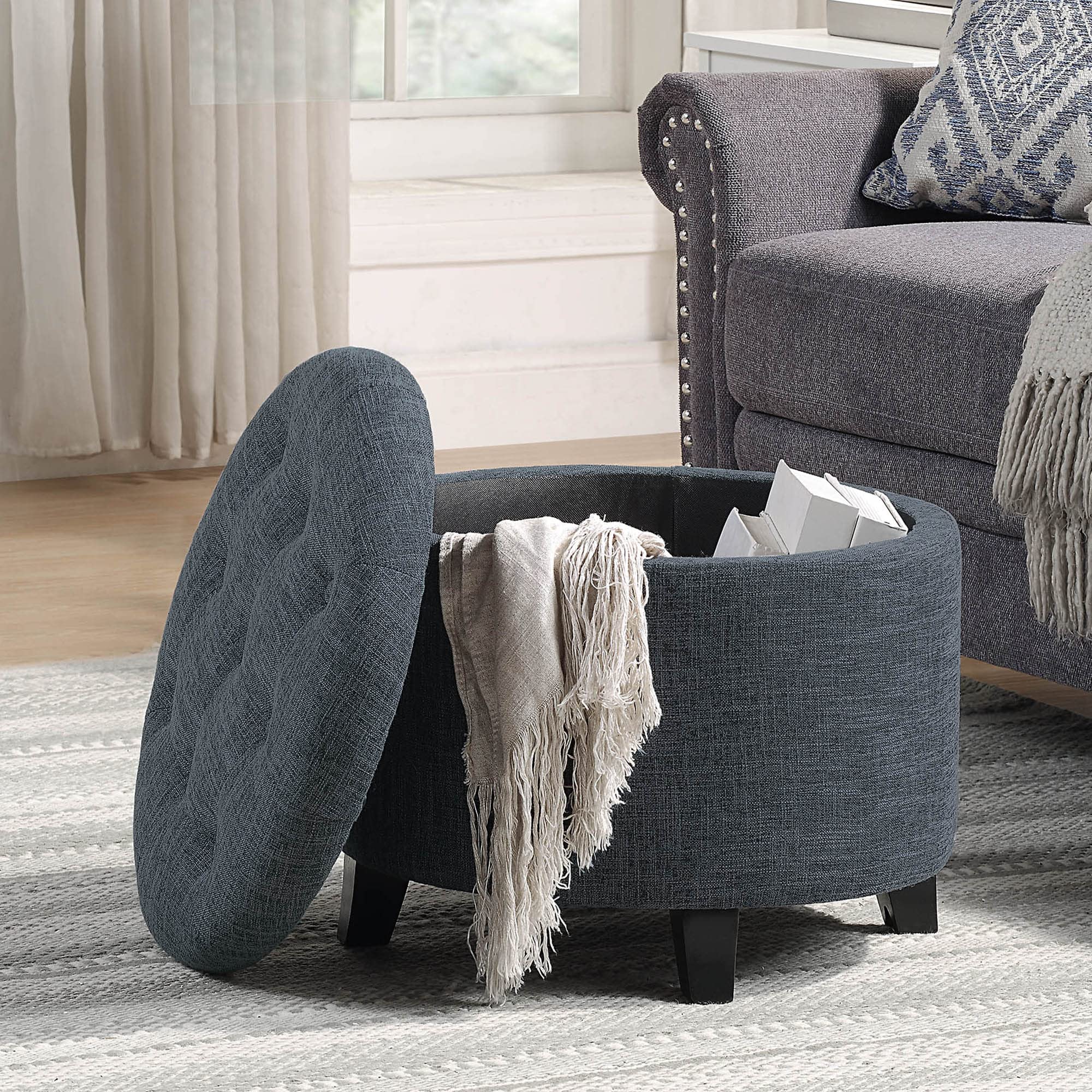 Convenience Concepts Designs4Comfort Storage Ottoman, Stormy Gray Fabric