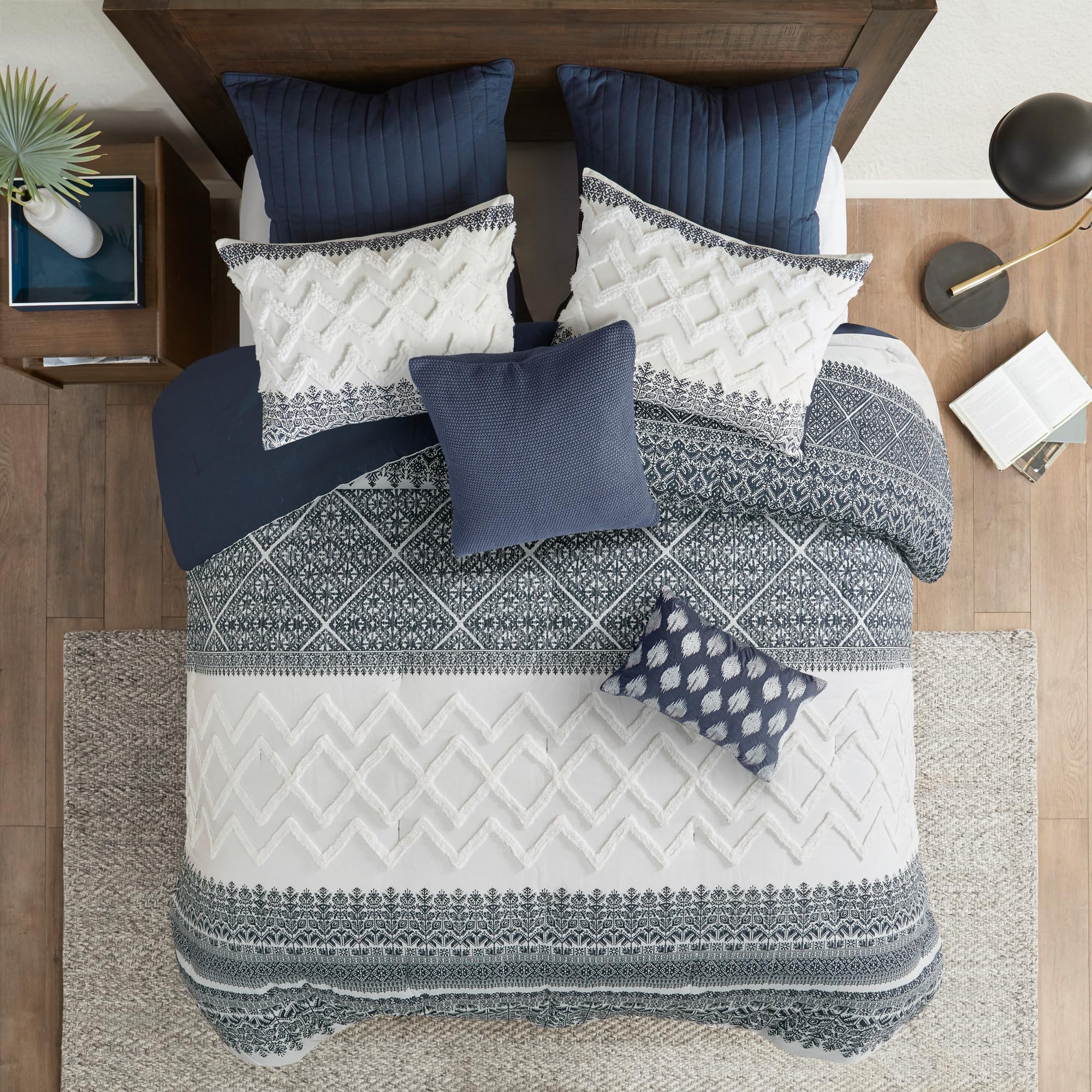 INK+IVY King Duvet Cover Set, Chic Chevron Chenille Tufting Accent, Boho Duvet King Set, All Season, Lightweight Cotton Duvet King Set Bedding Cover, 2 Shams, Mila, King/Cal King Navy 3 Piece