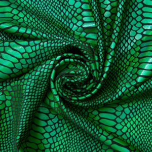 snake scale hologram tricot foil fabric - black green shiny stretchy 60” by the yard