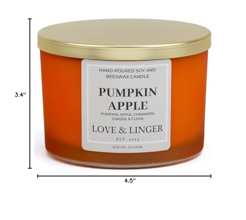 Pumpkin Apple Candle | Fall Candles | Luxury Soy & Beeswax Candles for Home | 16 oz. Large Jar 3 Wick Candle | Thanksgiving Candle | Fall Scented Candle | Autumn Candles