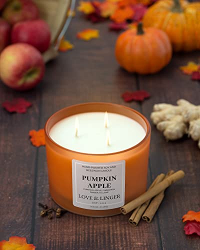 Pumpkin Apple Candle | Fall Candles | Luxury Soy & Beeswax Candles for Home | 16 oz. Large Jar 3 Wick Candle | Thanksgiving Candle | Fall Scented Candle | Autumn Candles