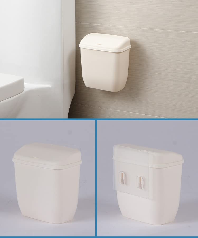 LELAKAYA White Plastic Dustbin Trash Can with Lid Wall Mounted Waste Bin Kitchen Hanging Ashbin for Bathroom Toilet Punch-Free Bin