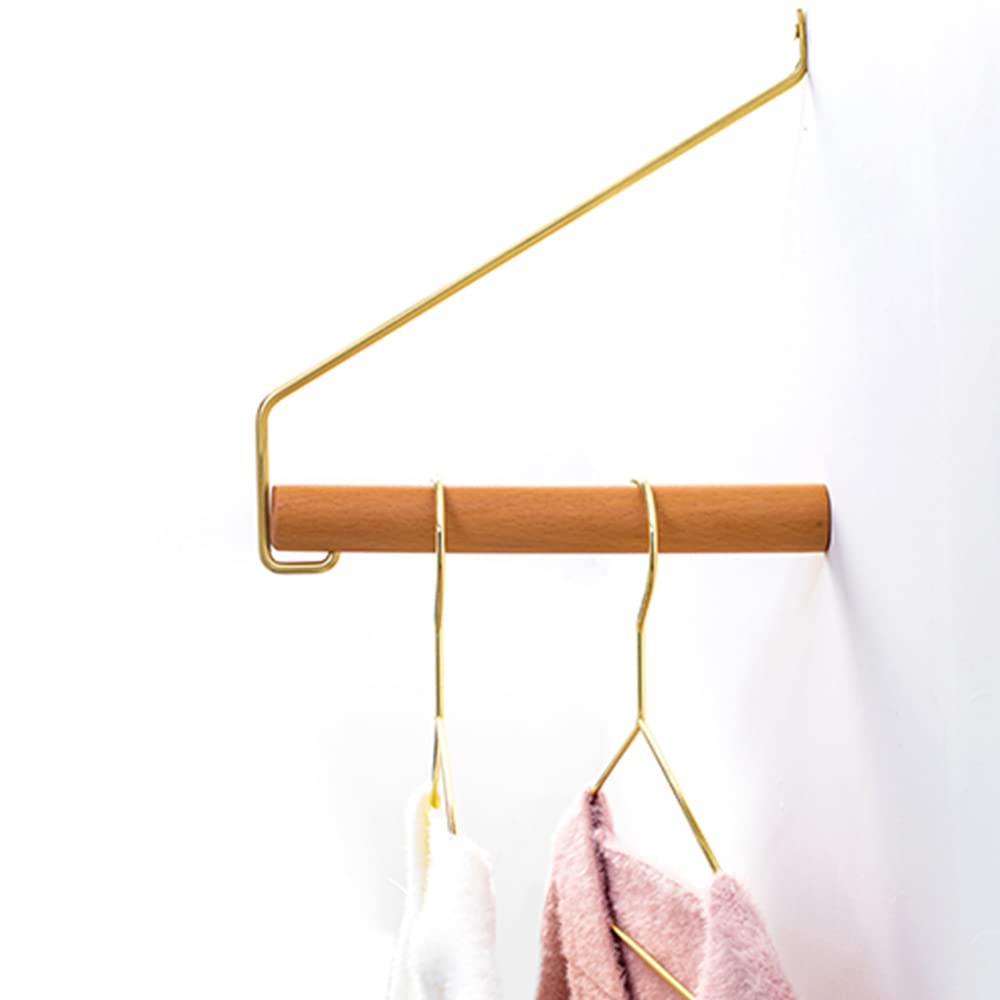 BOOMLATU Modern Brass & Wood Wall Mounted Drying Rack,Simple Space Saver Clothes Hanger for Living Balcony Bathroom Laundry Room (Beech)