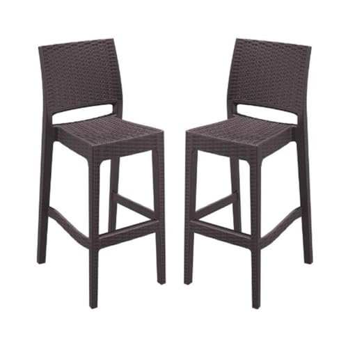 Home Square 30" Resin Wickerlook Patio Bar Stool in Brown - Set of 2