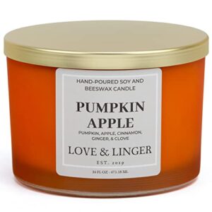 pumpkin apple candle | fall candles | luxury soy & beeswax candles for home | 16 oz. large jar 3 wick candle | thanksgiving candle | fall scented candle | autumn candles