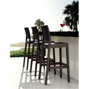 Home Square 30" Resin Wickerlook Patio Bar Stool in Brown - Set of 2