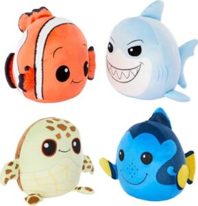 mattel disney100 finding nemo cuutopia plush toys 4-pack, collectible set of soft 5-inch pillow dolls inspired by fan-favorites nemo, dory, squirt & bruce