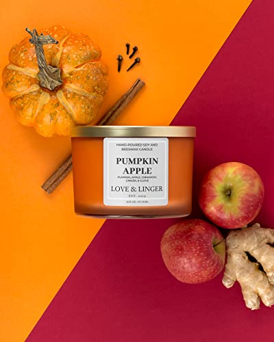 Pumpkin Apple Candle | Fall Candles | Luxury Soy & Beeswax Candles for Home | 16 oz. Large Jar 3 Wick Candle | Thanksgiving Candle | Fall Scented Candle | Autumn Candles