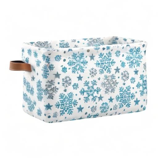 Winter Snowflake Blue Sliver Storage Basket Fabric Laundry Baskets Christmas Bells Xmas Snowman Storage Boxes Organizer Bag for Baby Cloth Dog Toy Book Storage Cubes Shelf Closet Bins 16×12×8 Inches