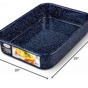 Alpine Cuisine Enamel Steel Dark Blue Speckle Roaster/Baking Pans Nonstick, 16Qt Roasting Pan, Suitable for Turkey, Roast Chicken, and Ham, Durable & Versatile, Lightweight, Dishwasher Safe