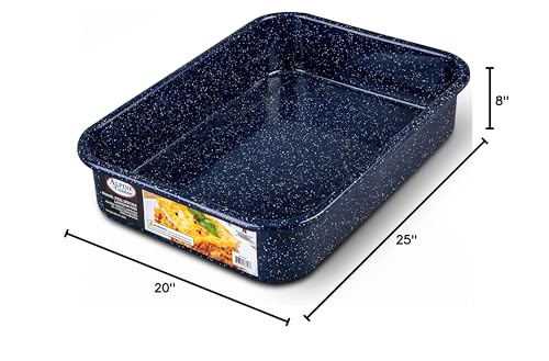 Alpine Cuisine Enamel Steel Dark Blue Speckle Roaster/Baking Pans Nonstick, 16Qt Roasting Pan, Suitable for Turkey, Roast Chicken, and Ham, Durable & Versatile, Lightweight, Dishwasher Safe