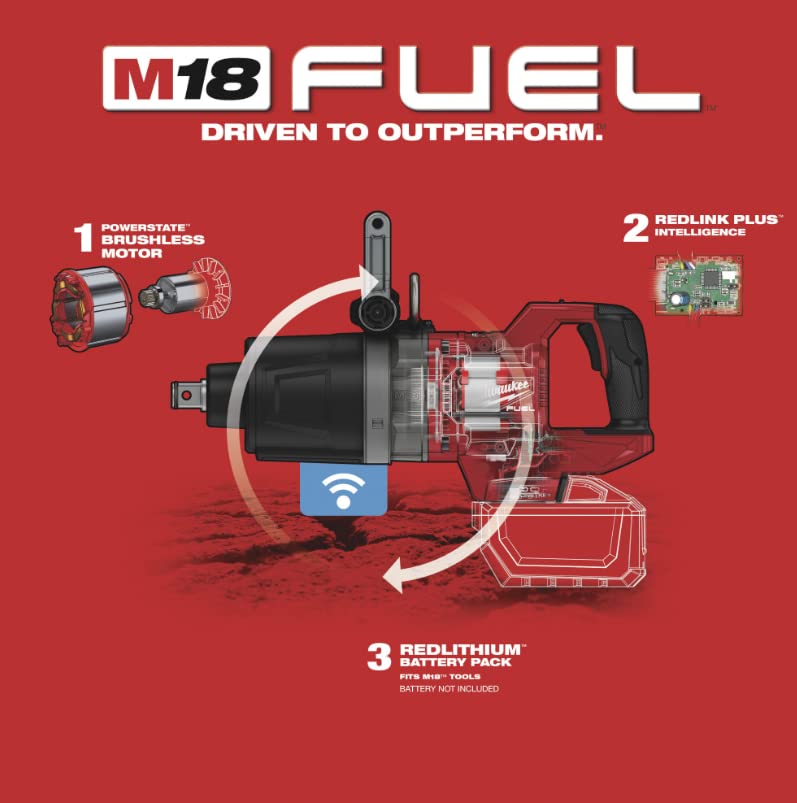 Milwaukeey Milwaukee M18 FUEL Cordless D-Handle High Torque Impact Wrench with — Tool Only, 1in. Drive, 2000 Ft./Lbs. Torque