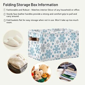 Winter Snowflake Blue Sliver Storage Basket Fabric Laundry Baskets Christmas Bells Xmas Snowman Storage Boxes Organizer Bag for Baby Cloth Dog Toy Book Storage Cubes Shelf Closet Bins 16×12×8 Inches