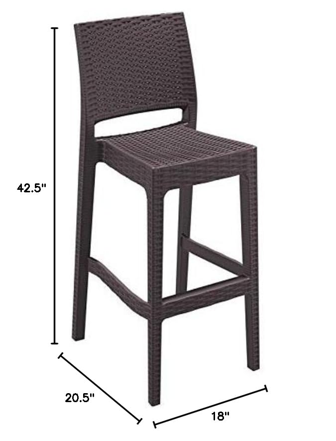 Home Square 30" Resin Wickerlook Patio Bar Stool in Brown - Set of 2