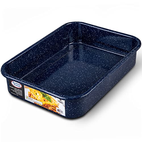 Alpine Cuisine Enamel Steel Dark Blue Speckle Roaster/Baking Pans Nonstick, 16Qt Roasting Pan, Suitable for Turkey, Roast Chicken, and Ham, Durable & Versatile, Lightweight, Dishwasher Safe