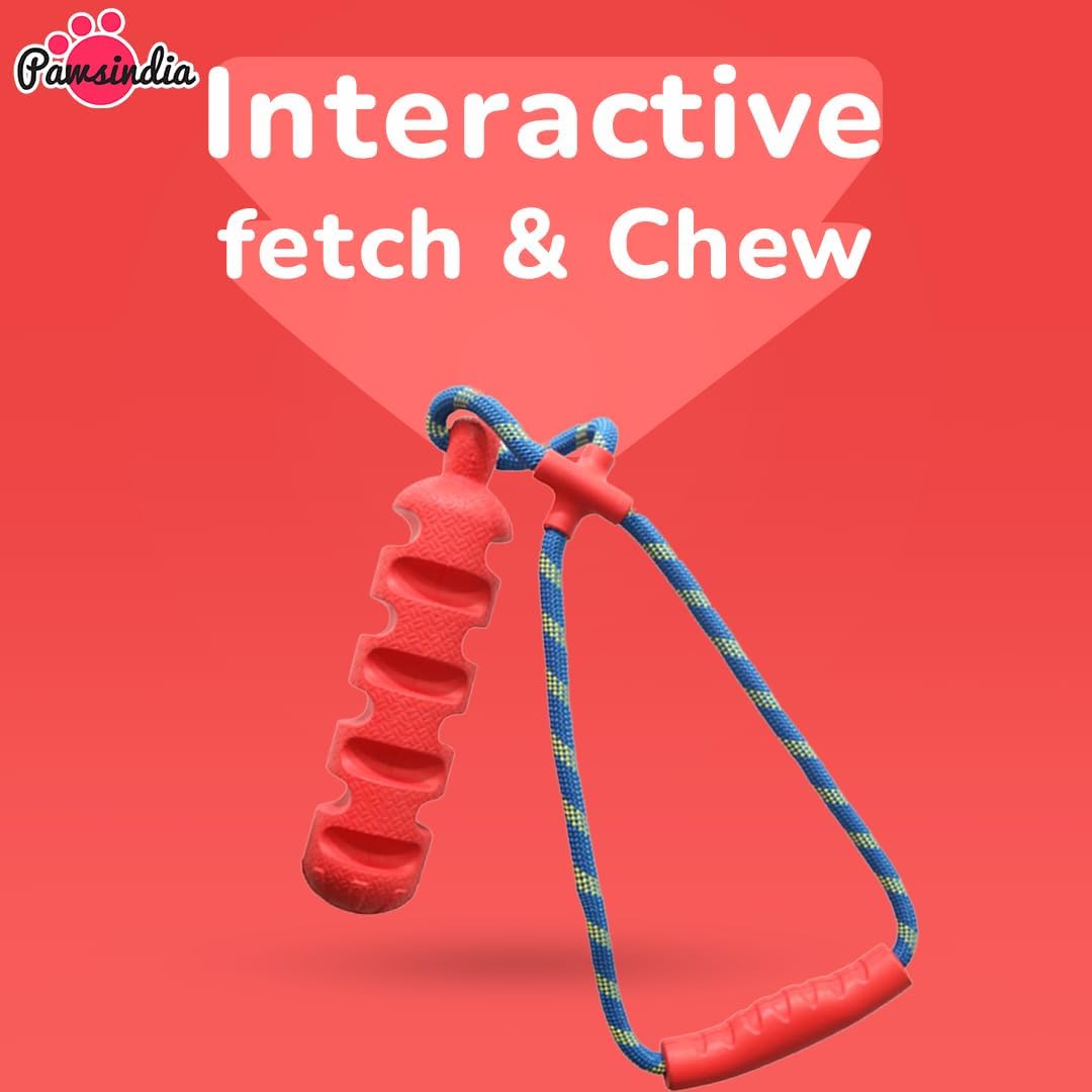 Pawsindia 100% Natural Rubber Indestructible Chew Toy for Dogs - The Ultimate Chewing Stick for Aggressive Chewers for Large Breed Dog - A Tough, Durable and Interactive Toy with Squeaky Sounds