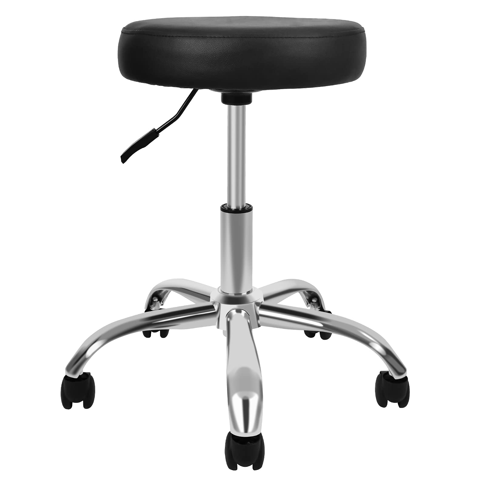 Simple Deluxe Round Rolling Stool Chair with Wheels Height Adjustable, Swivel Stool for Tatoo Lab Massage Salon Spa Bar Office, Thick Seat Padding 14 inches, Black