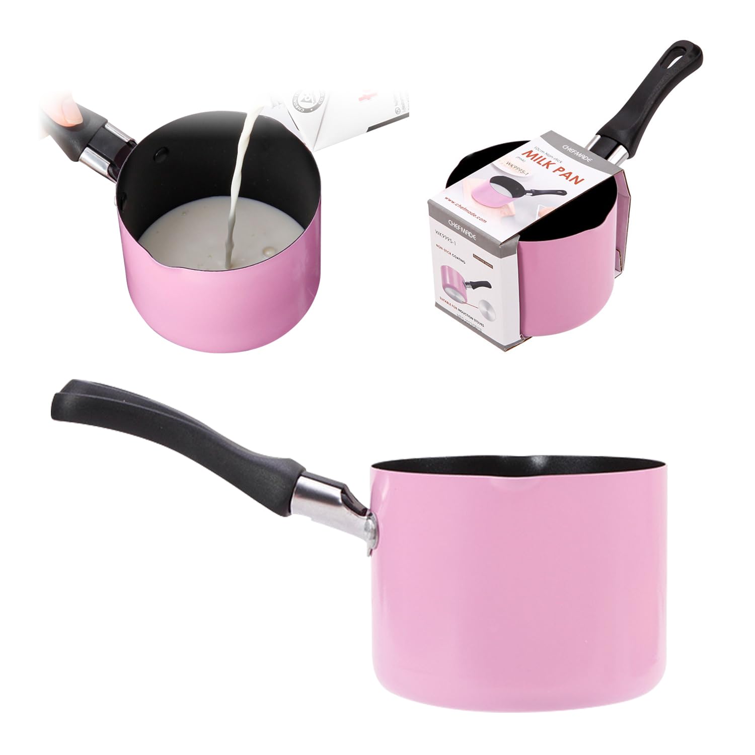 Mini Saucepan, 0.5QT Pink Nonstick Butter Warmer with Handle 2 Pour Spouts Multi Milk Pot Stockpot Practical Small Melting Pot