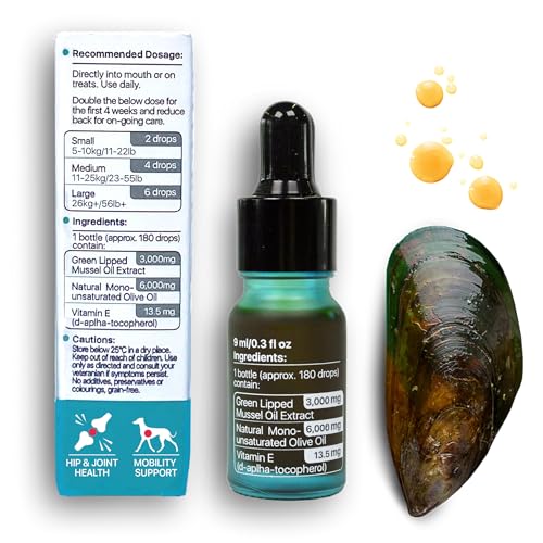 Kōrure Pets Dog Hip and Joint Care, Green Lipped Mussel Oil, for Joint Health, Joint Flexibility, Mobility Support, Made in New Zealand, 0.3 Fl Oz / 1 Fl Oz (9ml/ 0.3 Fl Oz)