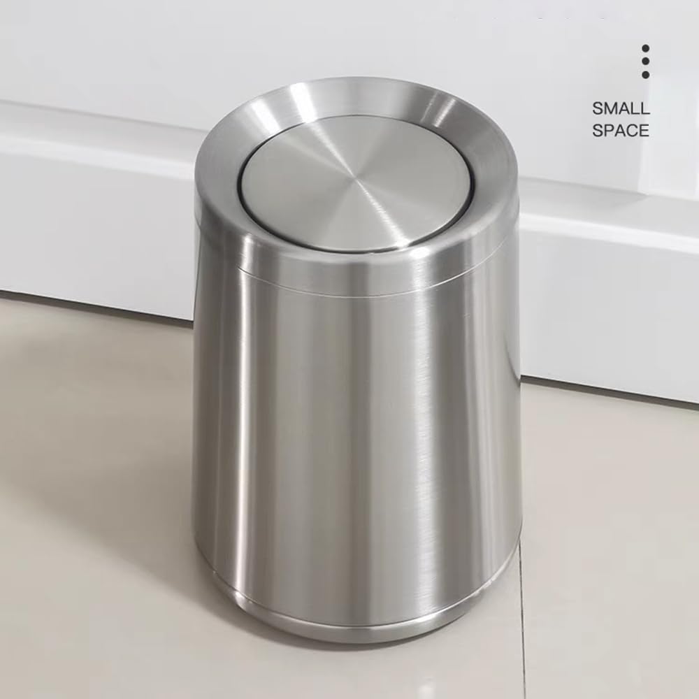 YOJIA 10L / 2.6Gal Small Stainless Steel Sliver Trash Can,Metal Bathroom Garbage can with Lid,Modern Home Décor Wastebasket with Flipping Lid, Garbage Can for Kitchen,Bathroom,Living Room(Silver),