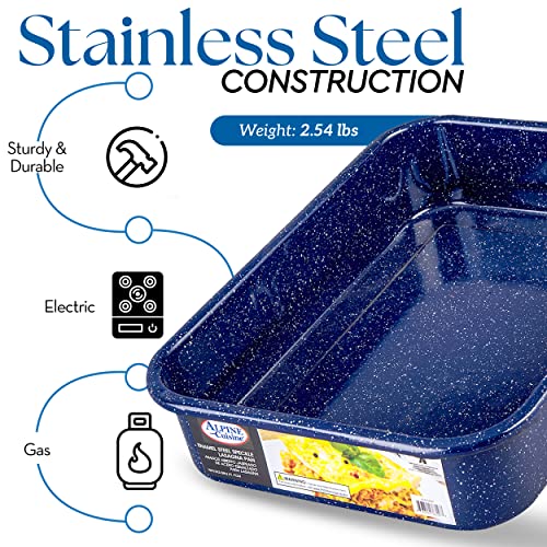 Alpine Cuisine Enamel Steel Dark Blue Speckle Roaster/Baking Pans Nonstick, 16Qt Roasting Pan, Suitable for Turkey, Roast Chicken, and Ham, Durable & Versatile, Lightweight, Dishwasher Safe