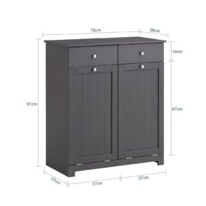 Haotian Bathroom Laundry Hamper Cabinet Double Baskets Double Drawers Laundry Cabinet, Tilt-Out Laundry Hamper, Bathroom Storage Cabinet Unit with Drawer, Grey BZR33-DG