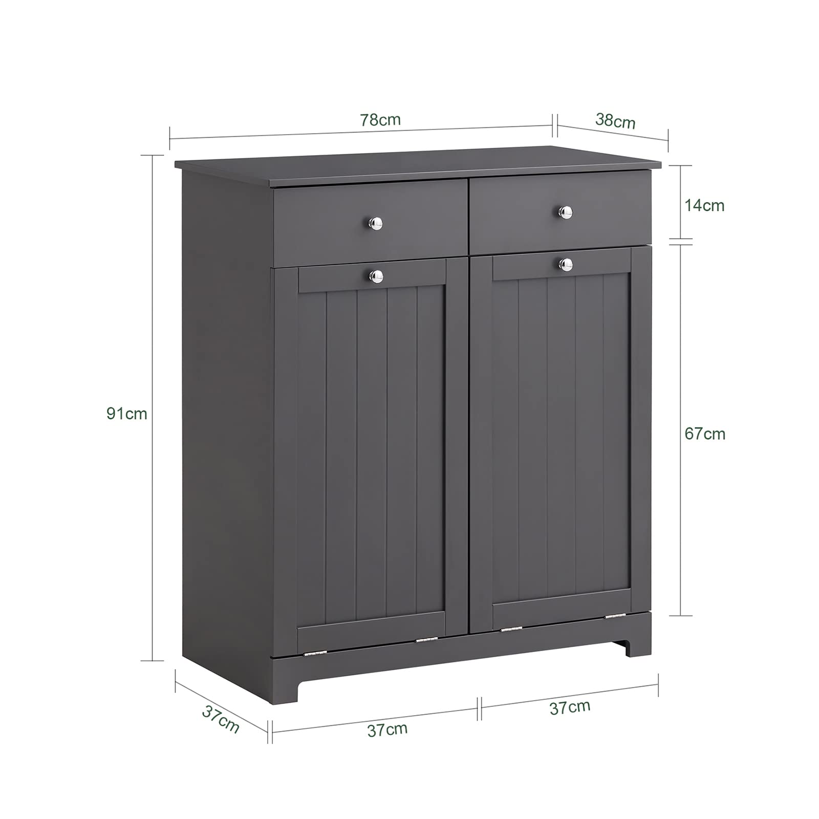 Haotian Bathroom Laundry Hamper Cabinet Double Baskets Double Drawers Laundry Cabinet, Tilt-Out Laundry Hamper, Bathroom Storage Cabinet Unit with Drawer, Grey BZR33-DG