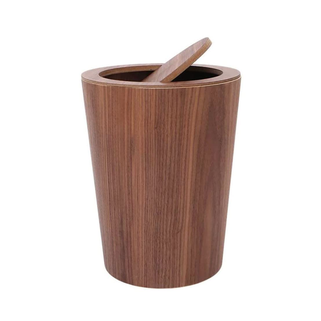 Wood Trash Can Wastebasket,Household Bathroom Living Room Trash Bin,Narrow Space Garbage Can,Wood Waste Bin with Swing Lid Round Trash Can Kitchen Garbage Basket for Bedroom