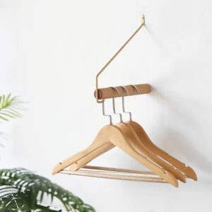 BOOMLATU Modern Brass & Wood Wall Mounted Drying Rack,Simple Space Saver Clothes Hanger for Living Balcony Bathroom Laundry Room (Beech)