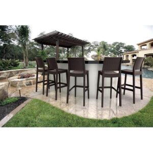 Home Square 30" Resin Wickerlook Patio Bar Stool in Brown - Set of 2