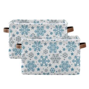 Winter Snowflake Blue Sliver Storage Basket Fabric Laundry Baskets Christmas Bells Xmas Snowman Storage Boxes Organizer Bag for Baby Cloth Dog Toy Book Storage Cubes Shelf Closet Bins 16×12×8 Inches